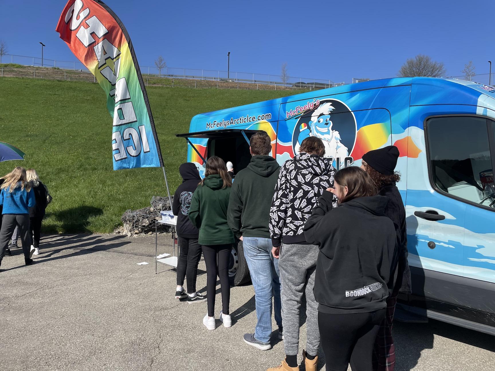 Students line up at McFeely’s Arctic Ice Truck