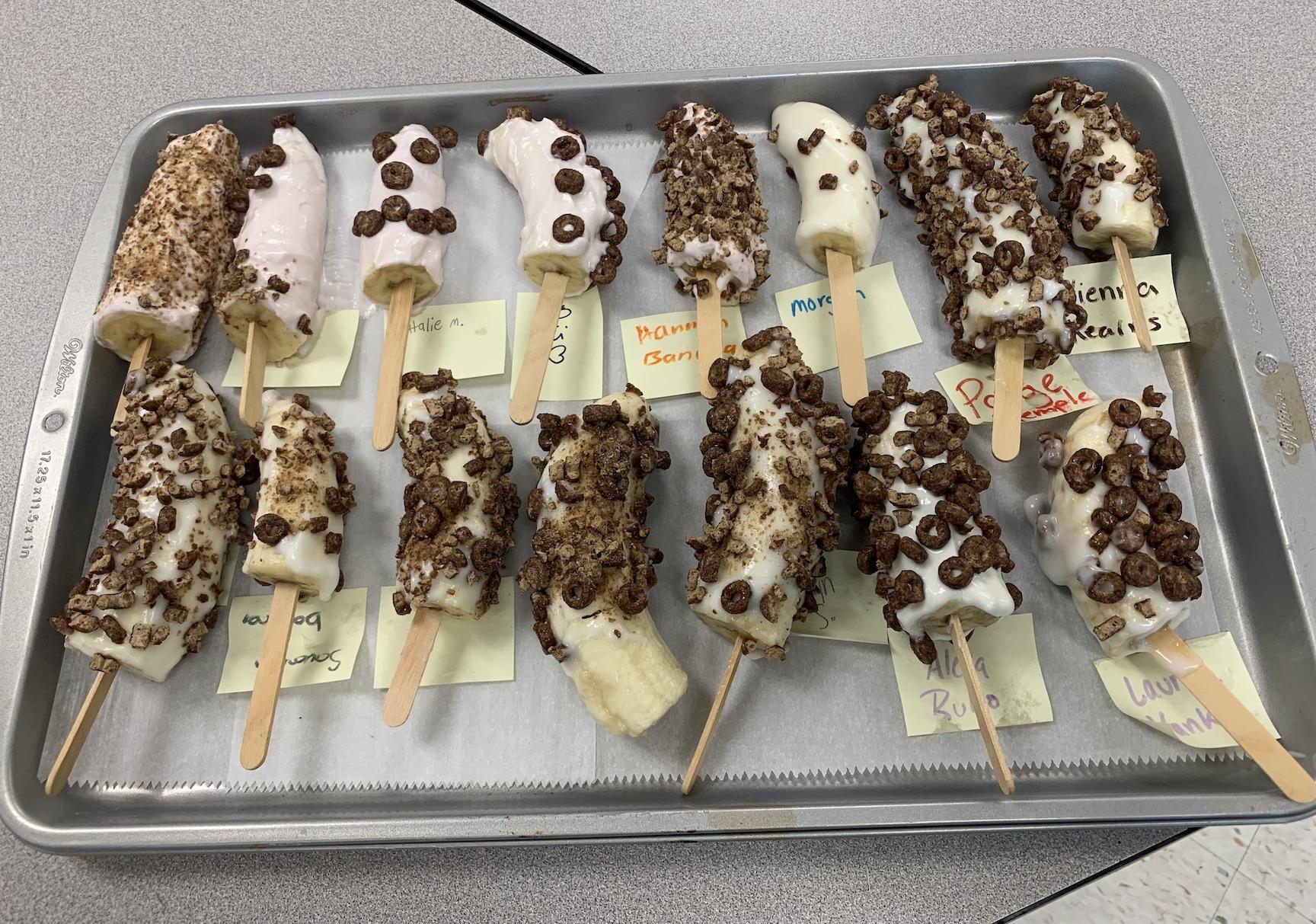 The completed banana lollipops