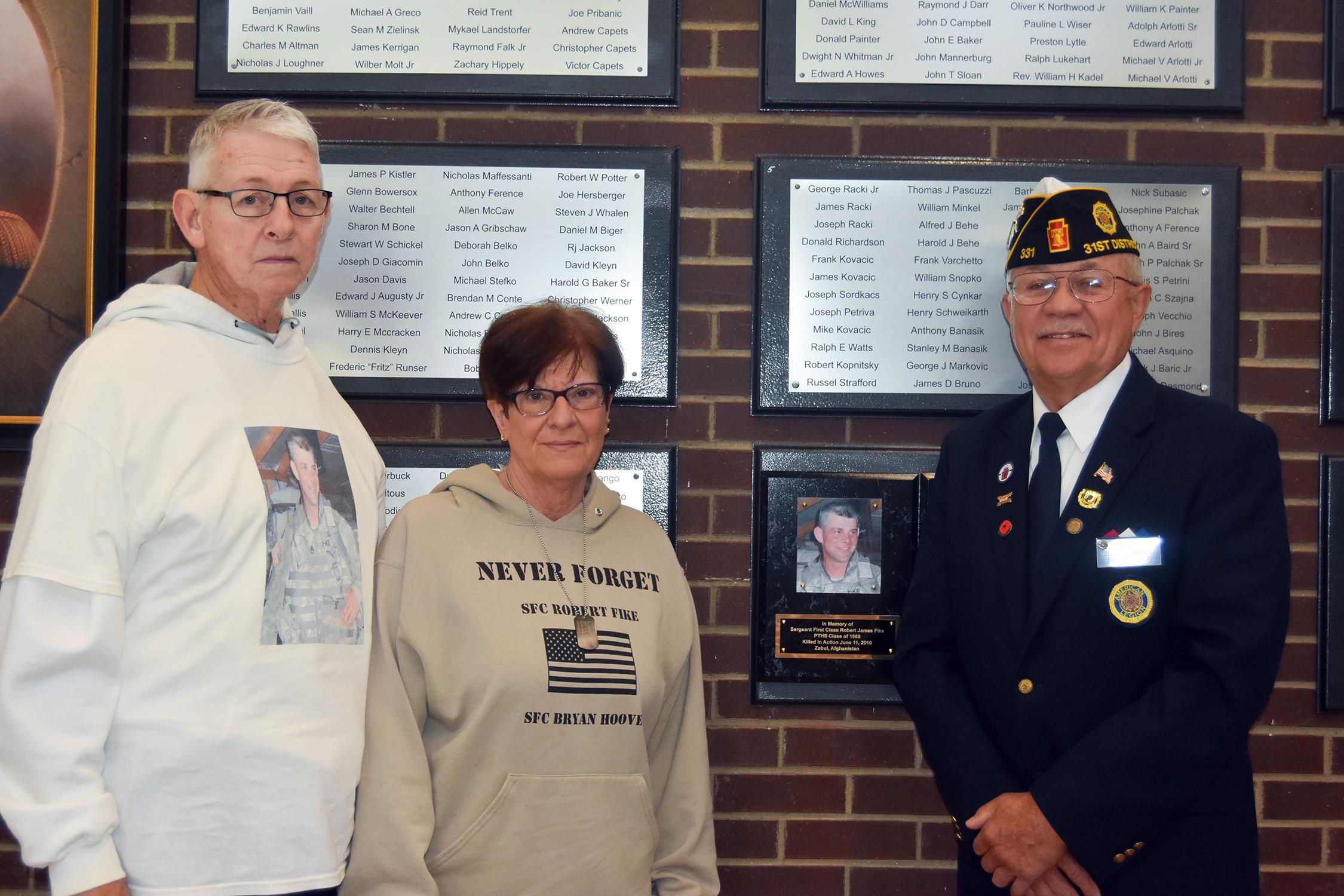 Jim and Chris Fike, Parents of SFC Robert J. Fike Jim Drnjevich, and Commander of the Trafford American Legion